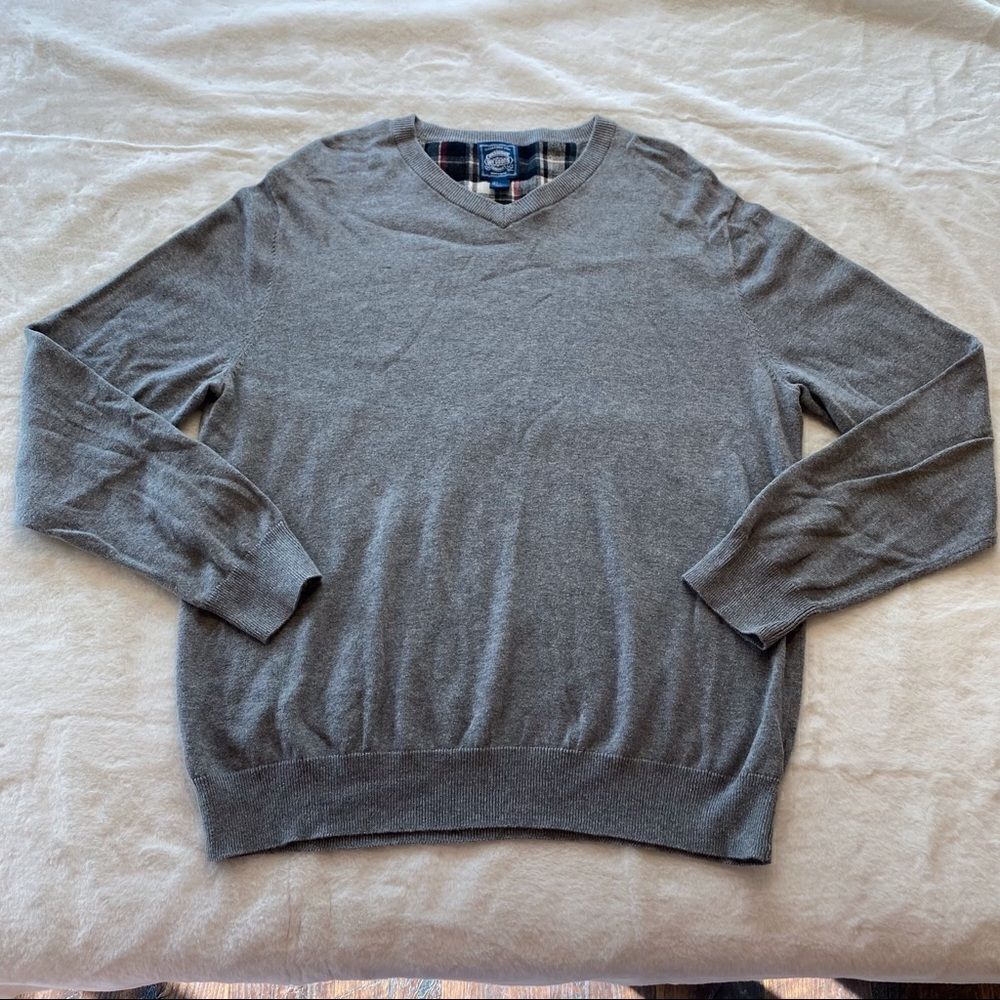 Cambridge Dry Goods V-Neck Long Sleeve Gray Knit Pullover Size Large